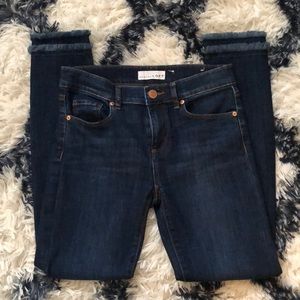 Loft fringe hem skinny jeans medium/dark wash
